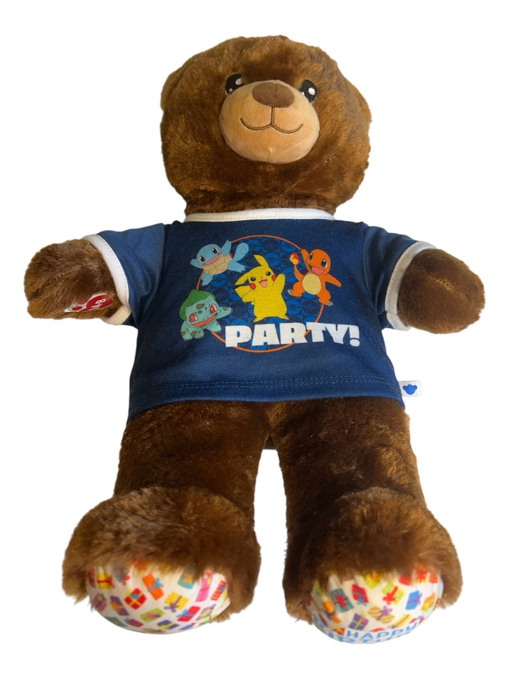 Build-A-Bear Brown Teddy Bear Pokémon Party Shirt Happy Birthday Paw Plush